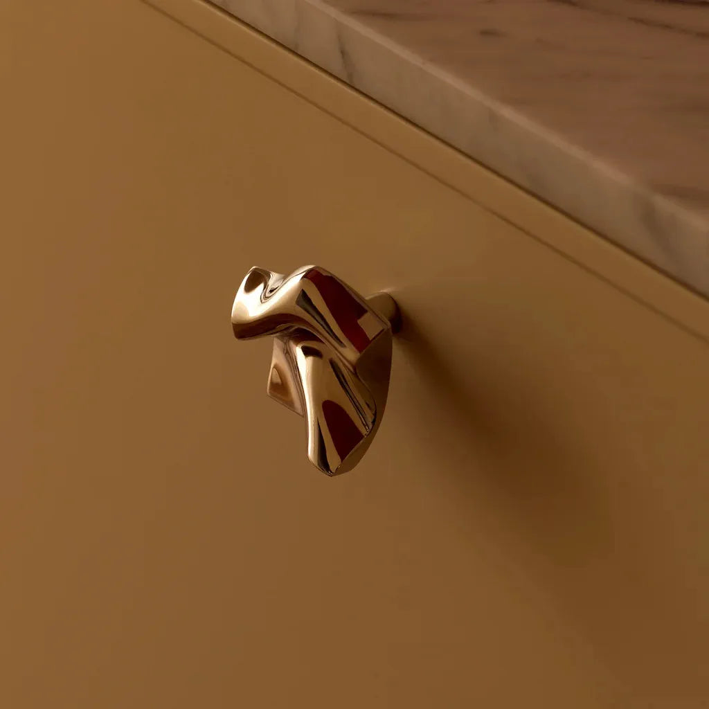 Modern Sculpted Wave Brass Cabinet Knob