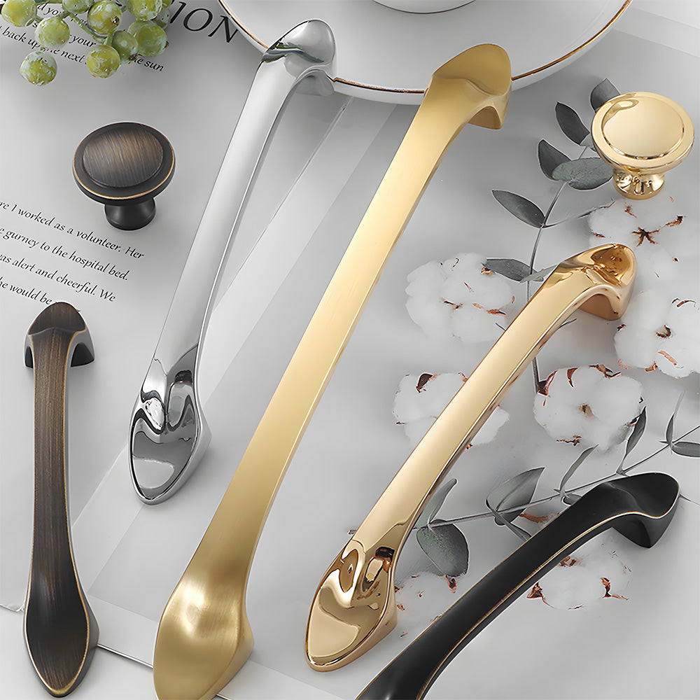 Solid Brass Curved Cabinet Pulls and Knobs for Drawers