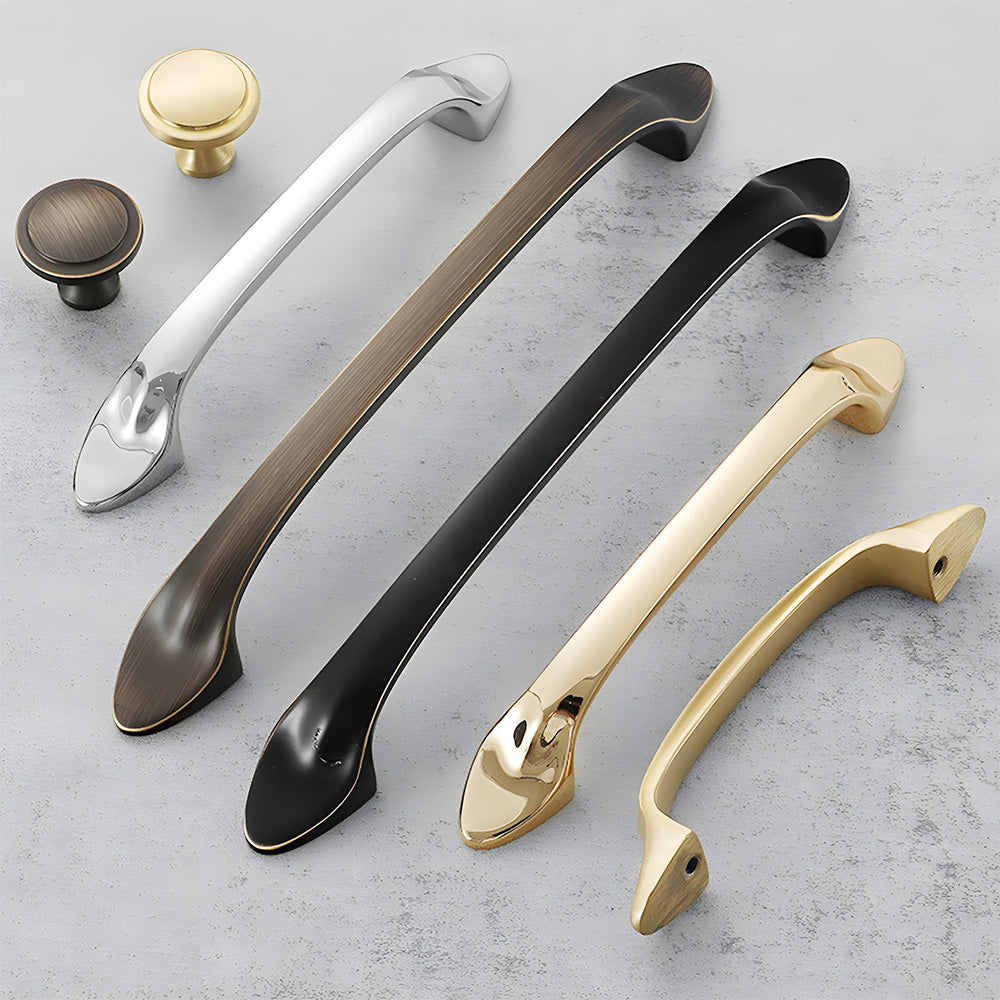 Solid Brass Curved Cabinet Pulls and Knobs for Drawers