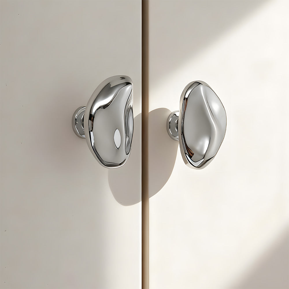 Organic Pebble Cabinet Knobs in Silver and Bronze
