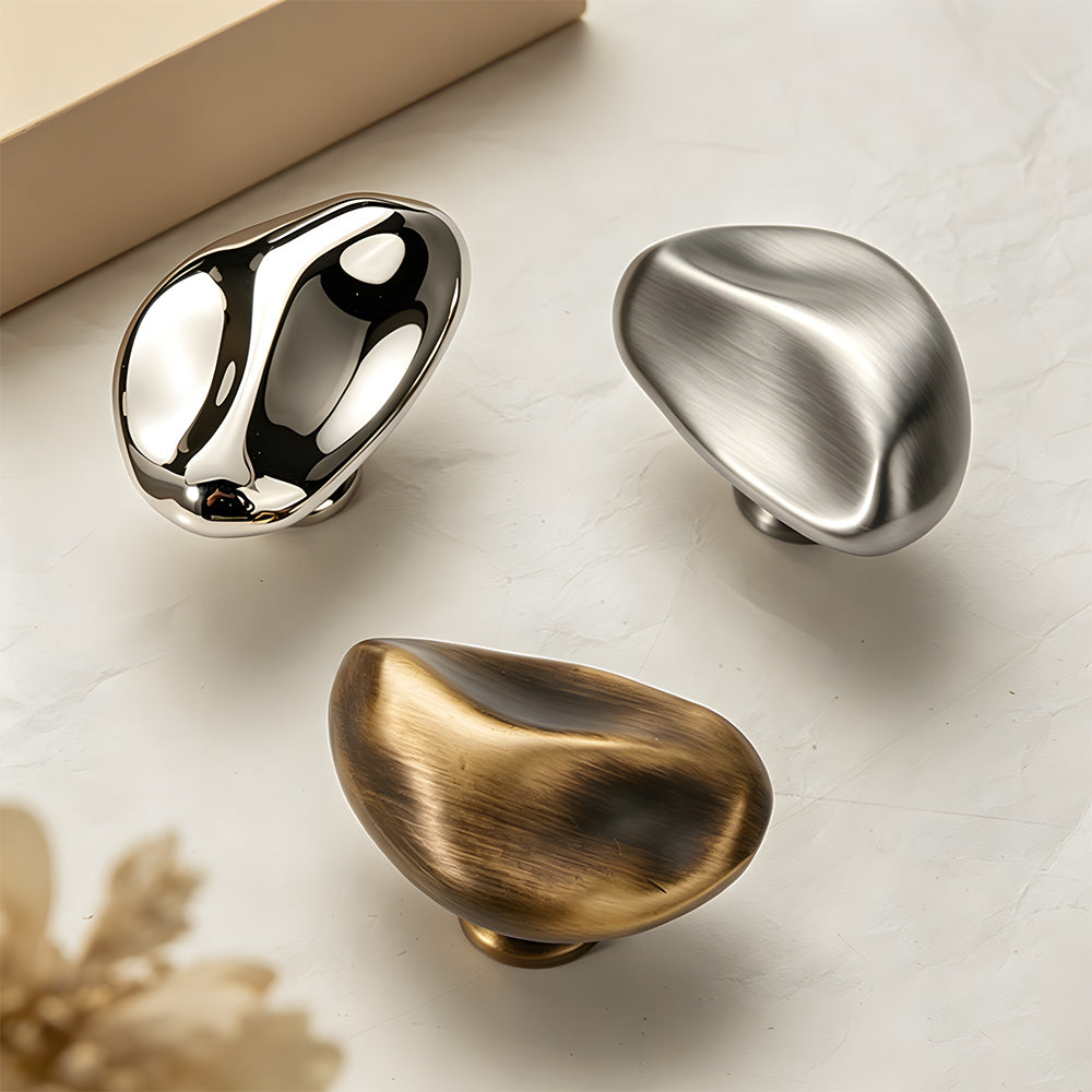 Organic Pebble Cabinet Knobs in Silver and Bronze