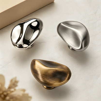 Organic Pebble Cabinet Knobs in Silver and Bronze