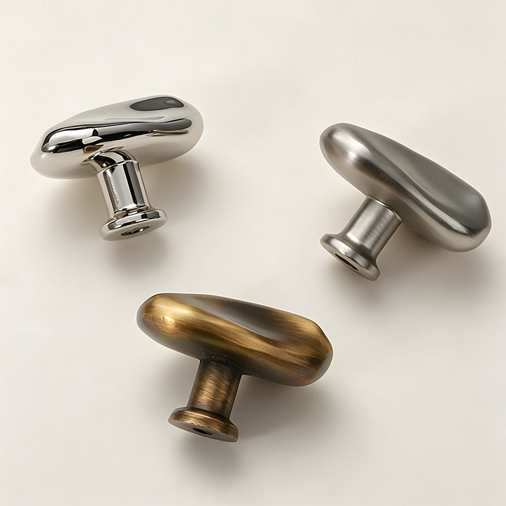 Organic Pebble Cabinet Knobs in Silver and Bronze