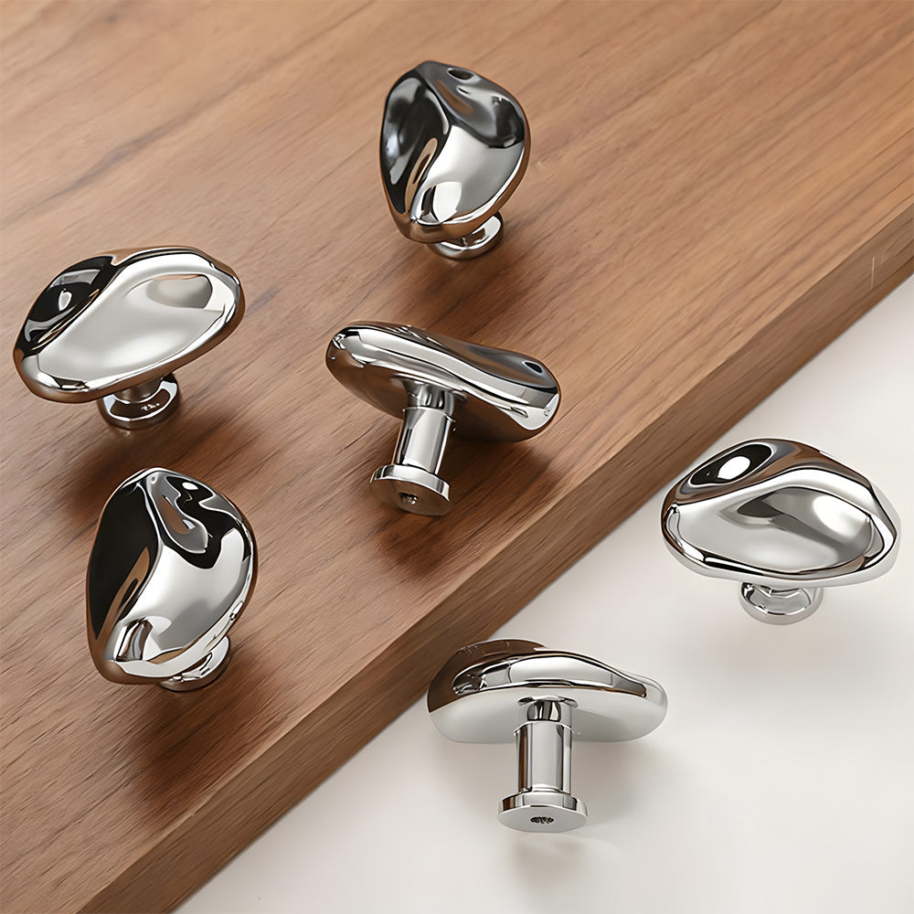 Organic Pebble Cabinet Knobs in Silver and Bronze