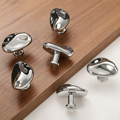 Organic Pebble Cabinet Knobs in Silver and Bronze
