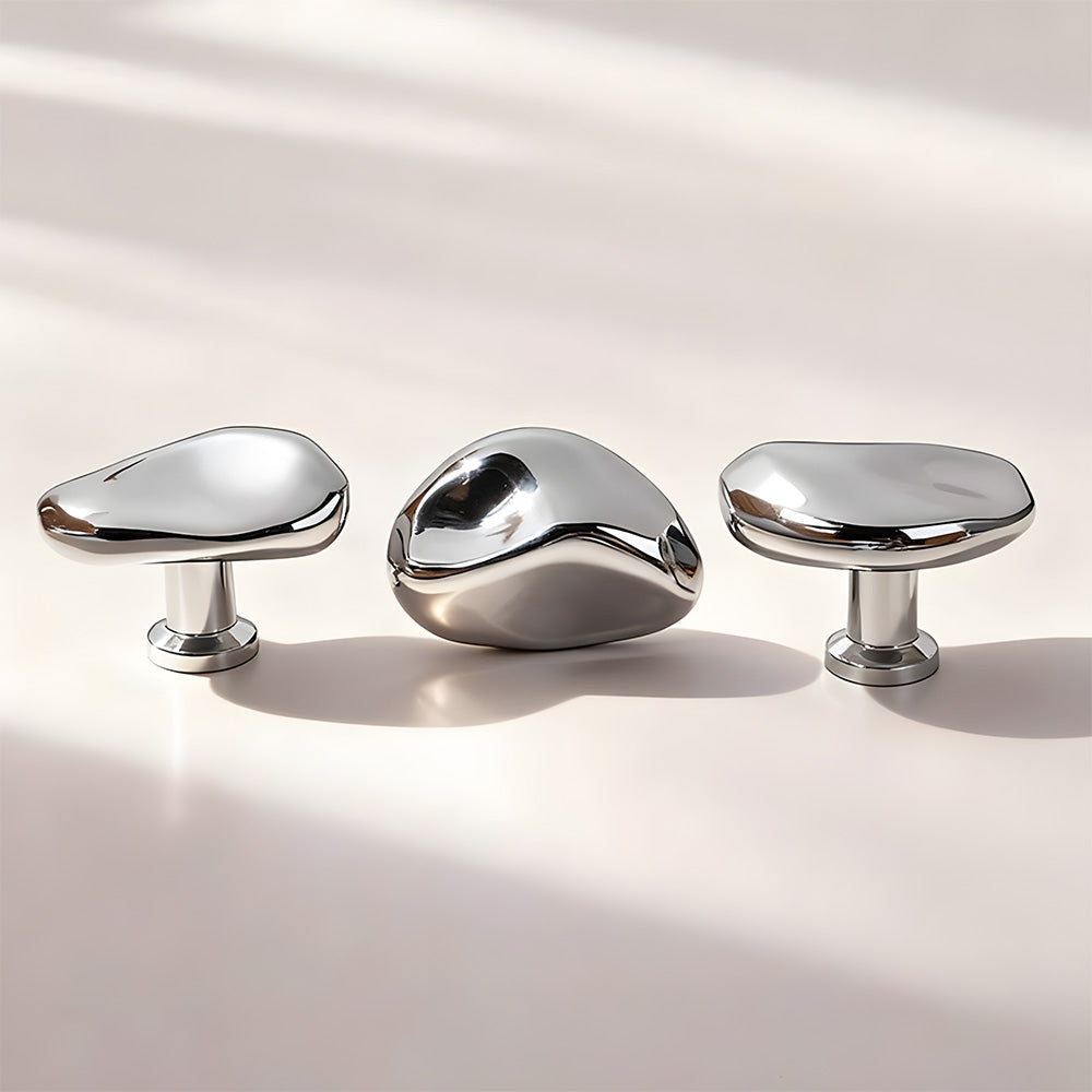 Organic Pebble Cabinet Knobs in Silver and Bronze
