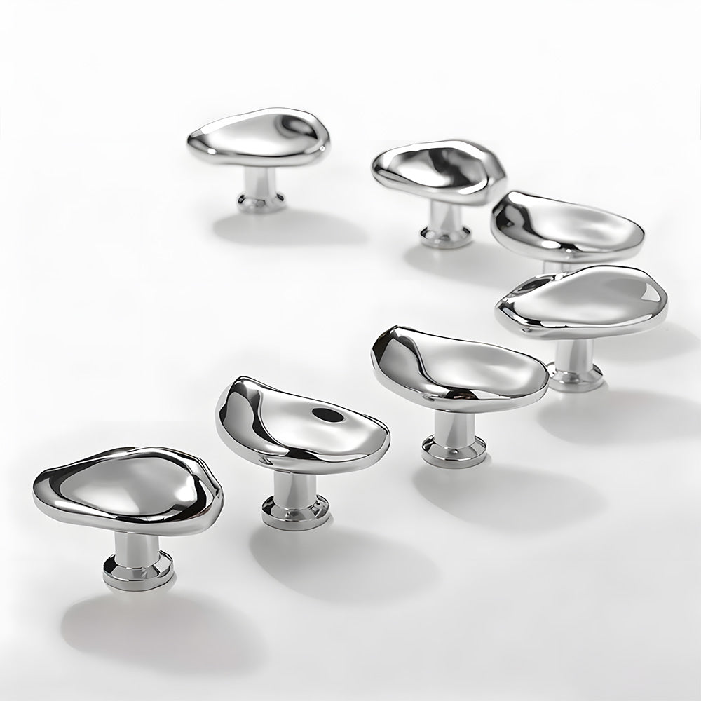 Organic Pebble Cabinet Knobs in Silver and Bronze