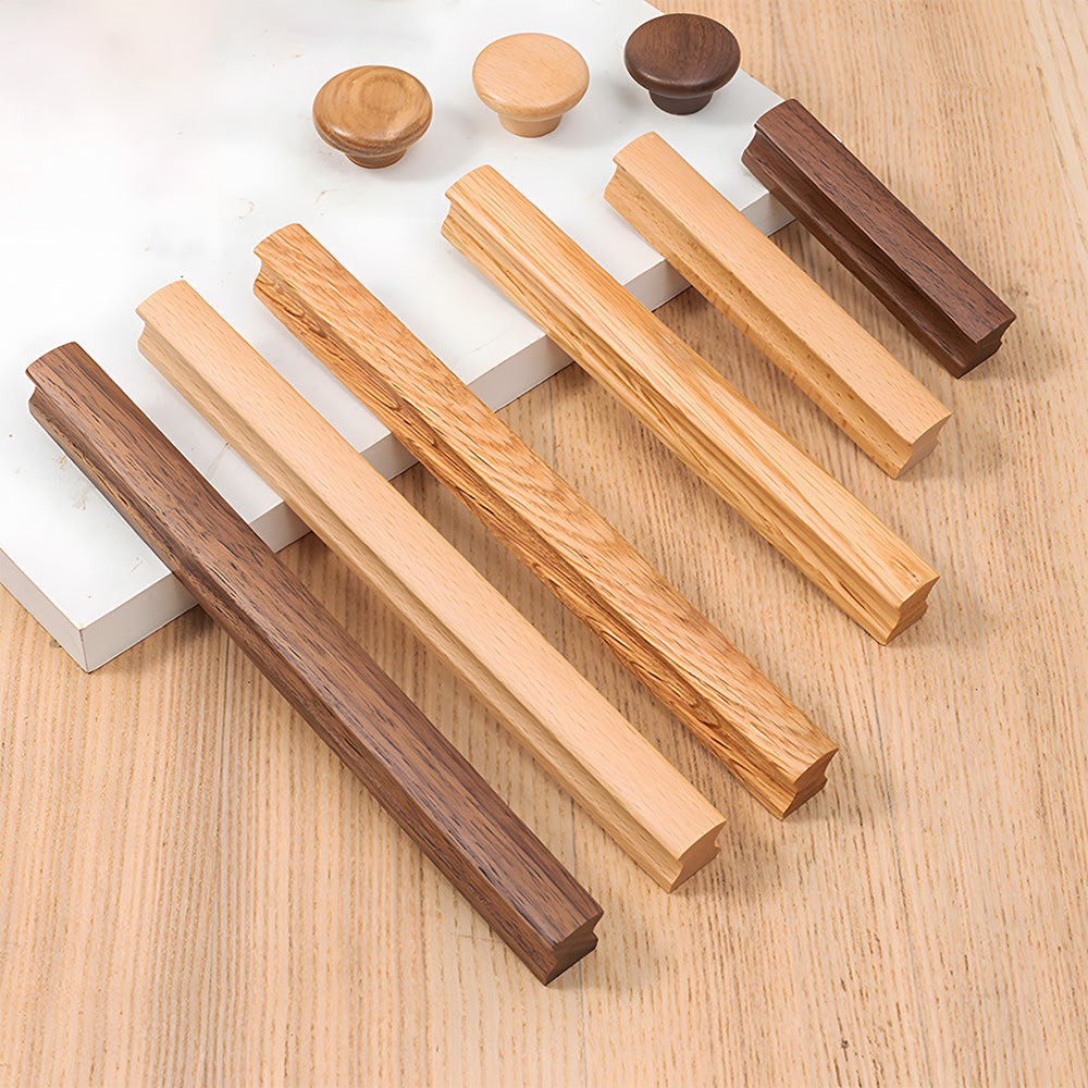Grooved Solid Wood Cabinet Pulls and Knobs for Kitchens