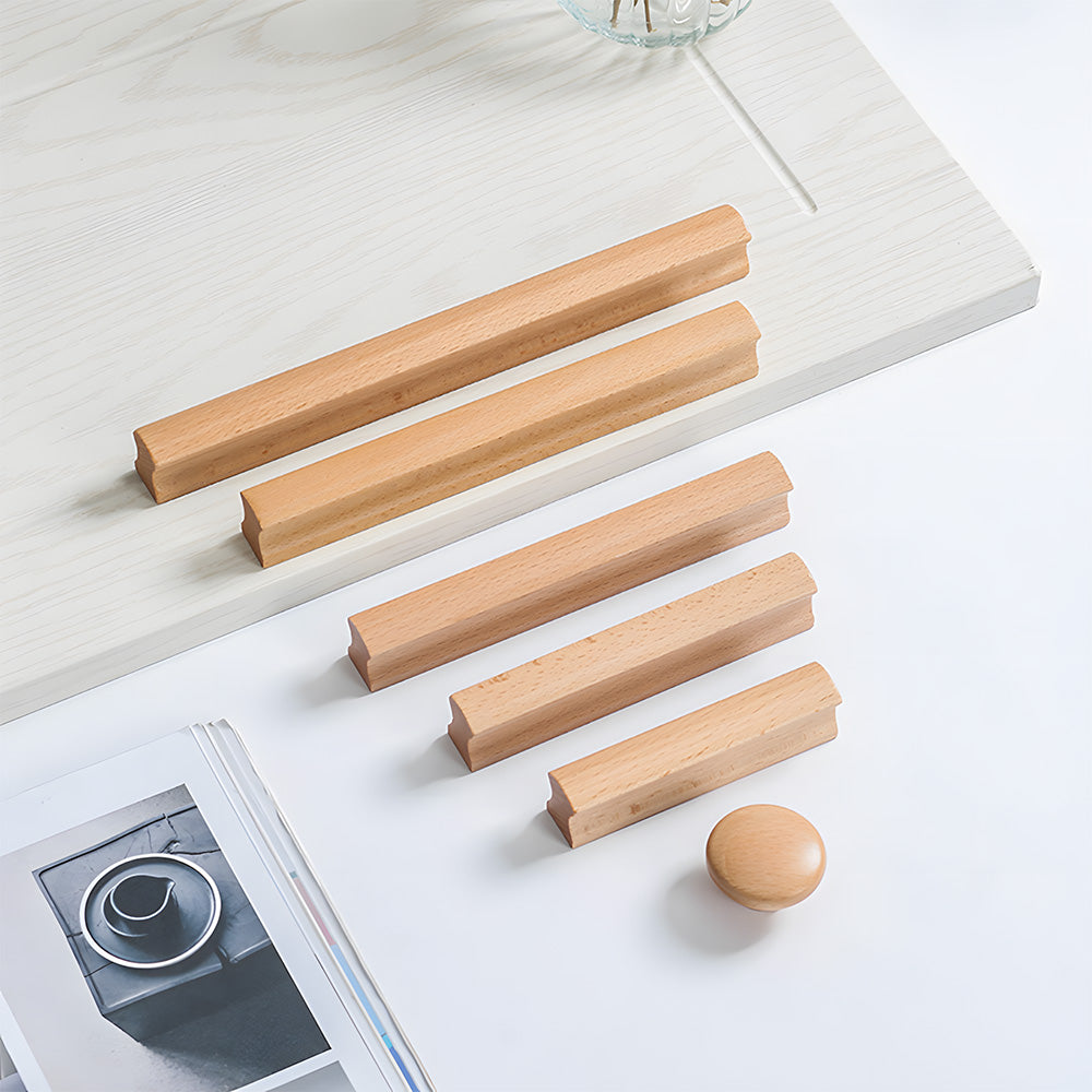 Grooved Solid Wood Cabinet Pulls and Knobs for Kitchens