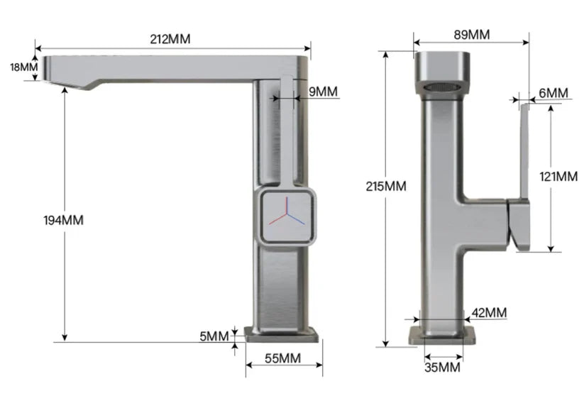 Graven Modern 360° Swivel Single-Hole Bathroom Sink Faucet - Dimensions
