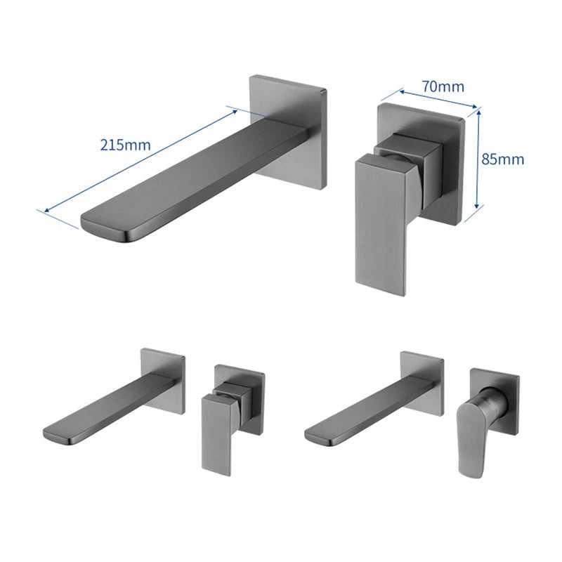 Siena Modern Concealed Wall-Mounted Bathroom Sink Faucet with Slim Spout - Dimensions