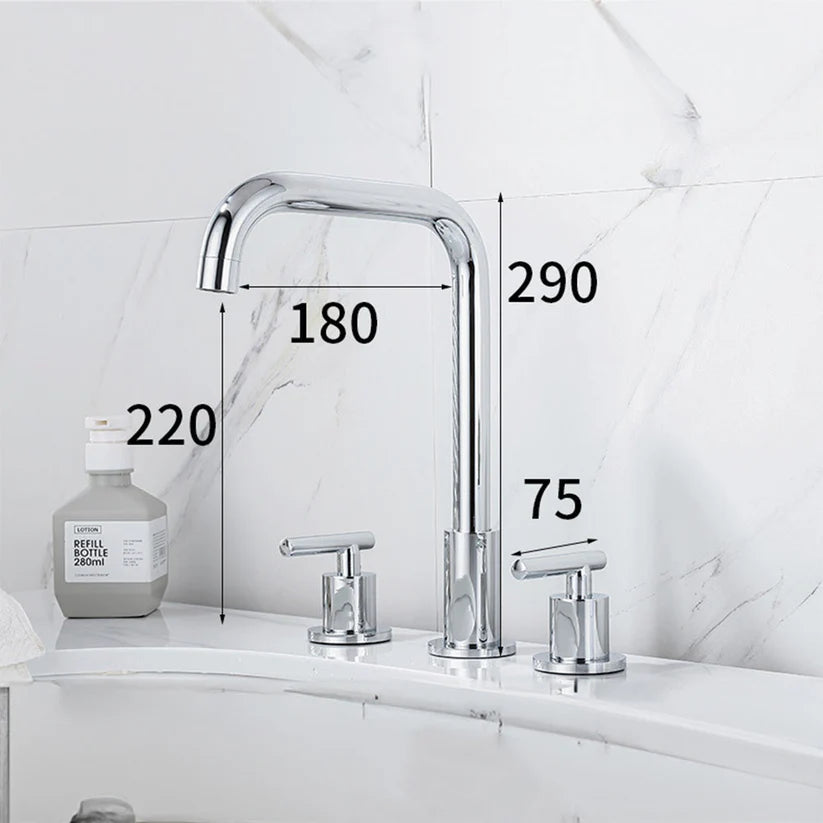 Modena Modern High-Arc T-Handle 3-Hole Widespread Bathroom Sink Faucet - Dimensions