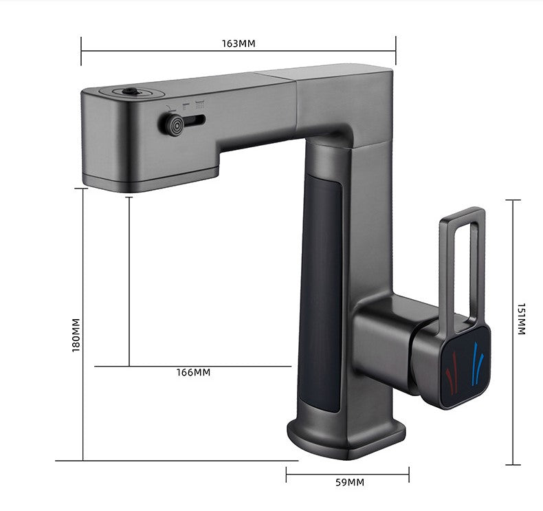 Corven Modern Pull-Out Bathroom Sink Faucet with 360° Swivel Spout and LED Temperature Display - Dimensions