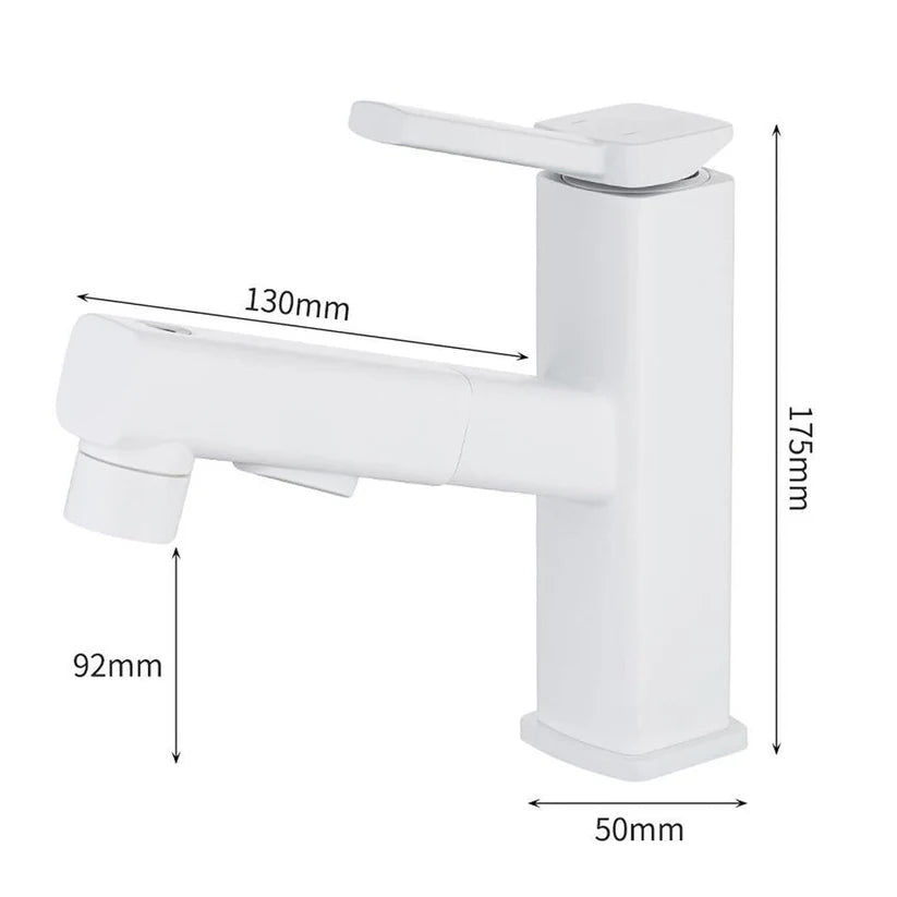 Tavik Modern Square Dual-Mode Pull-Out Bathroom Sink Faucet - Dimensions