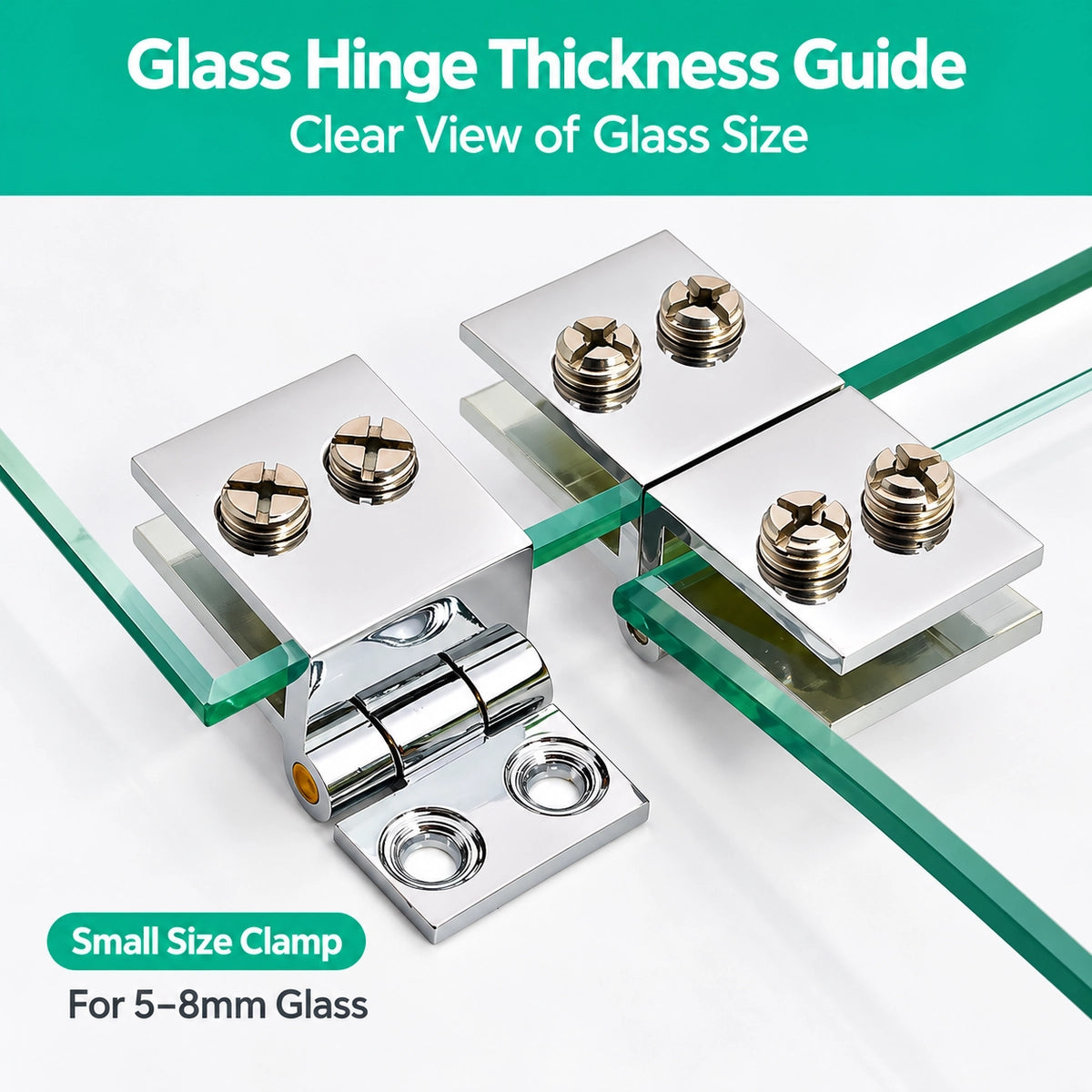 No-Drill Solid Brass Glass Cabinet Door Hinges, 0° / 90° / 180°