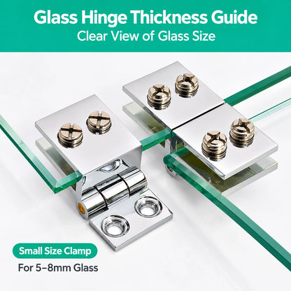 No-Drill Solid Brass Glass Cabinet Door Hinges, 0° / 90° / 180°