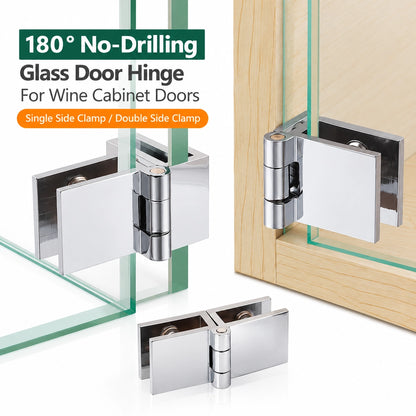 No-Drill Solid Brass Glass Cabinet Door Hinges, 0° / 90° / 180°