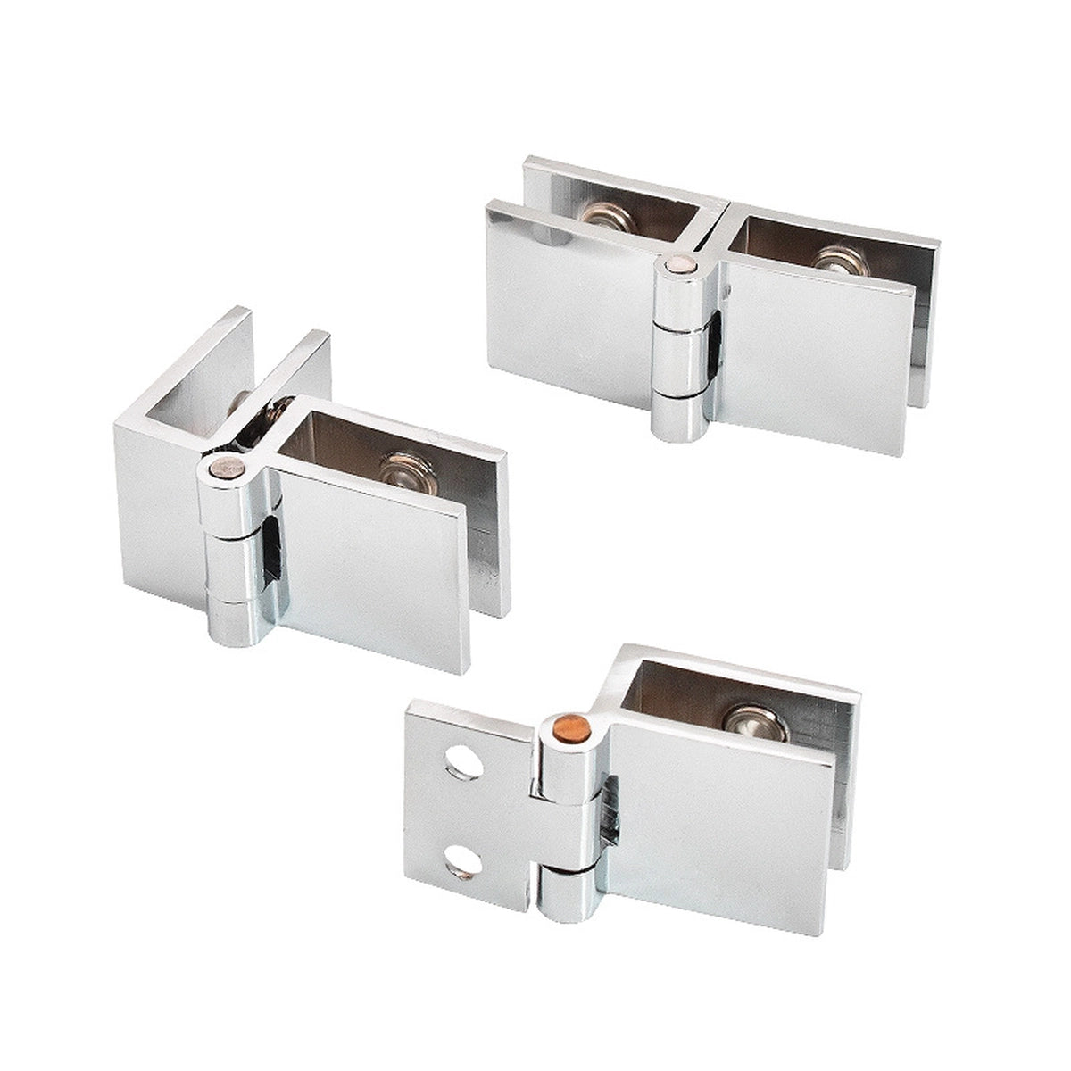 No-Drill Solid Brass Glass Cabinet Door Hinges, 0° / 90° / 180°
