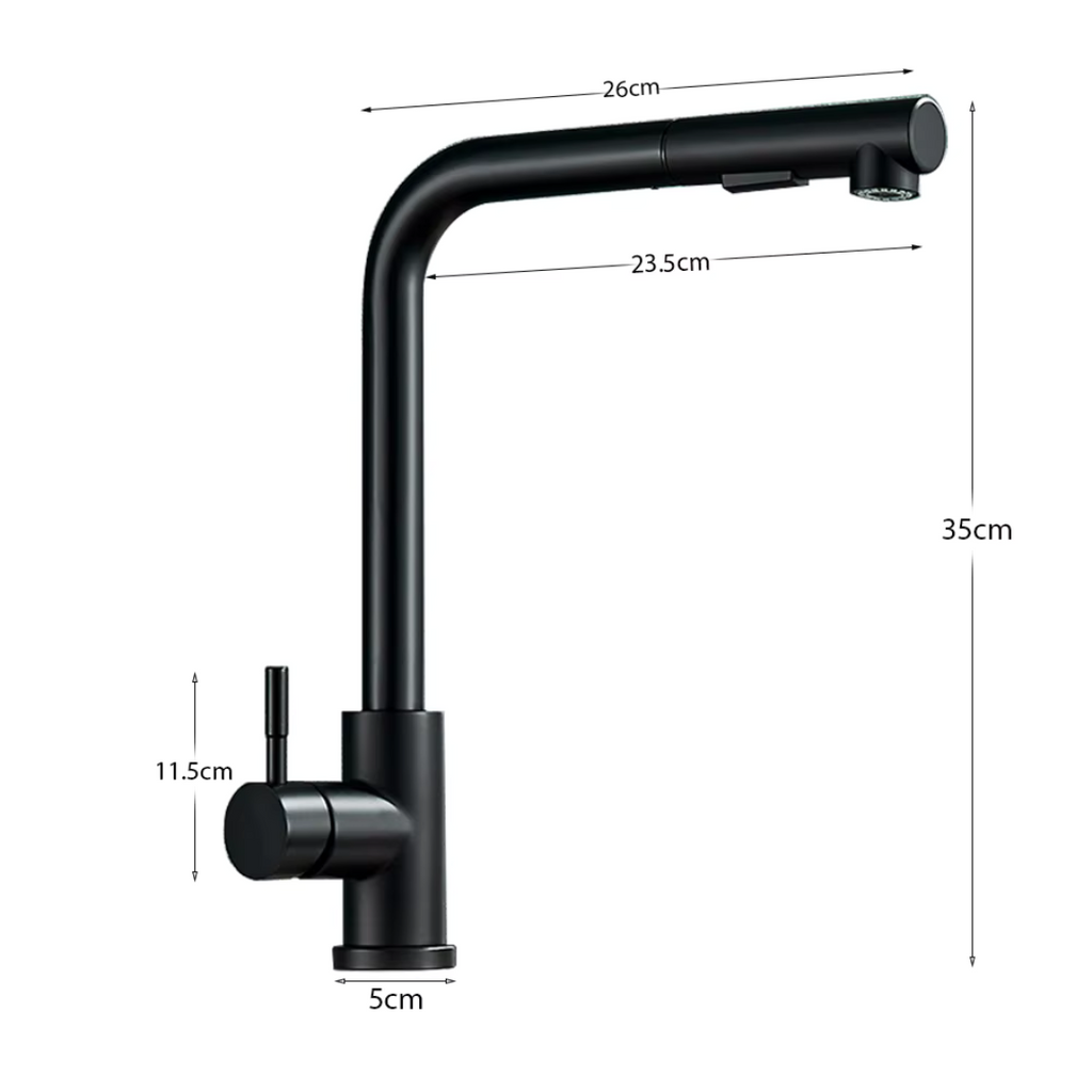 Noir Modern Matte Black Pull-Out Kitchen Faucet - Dimensions