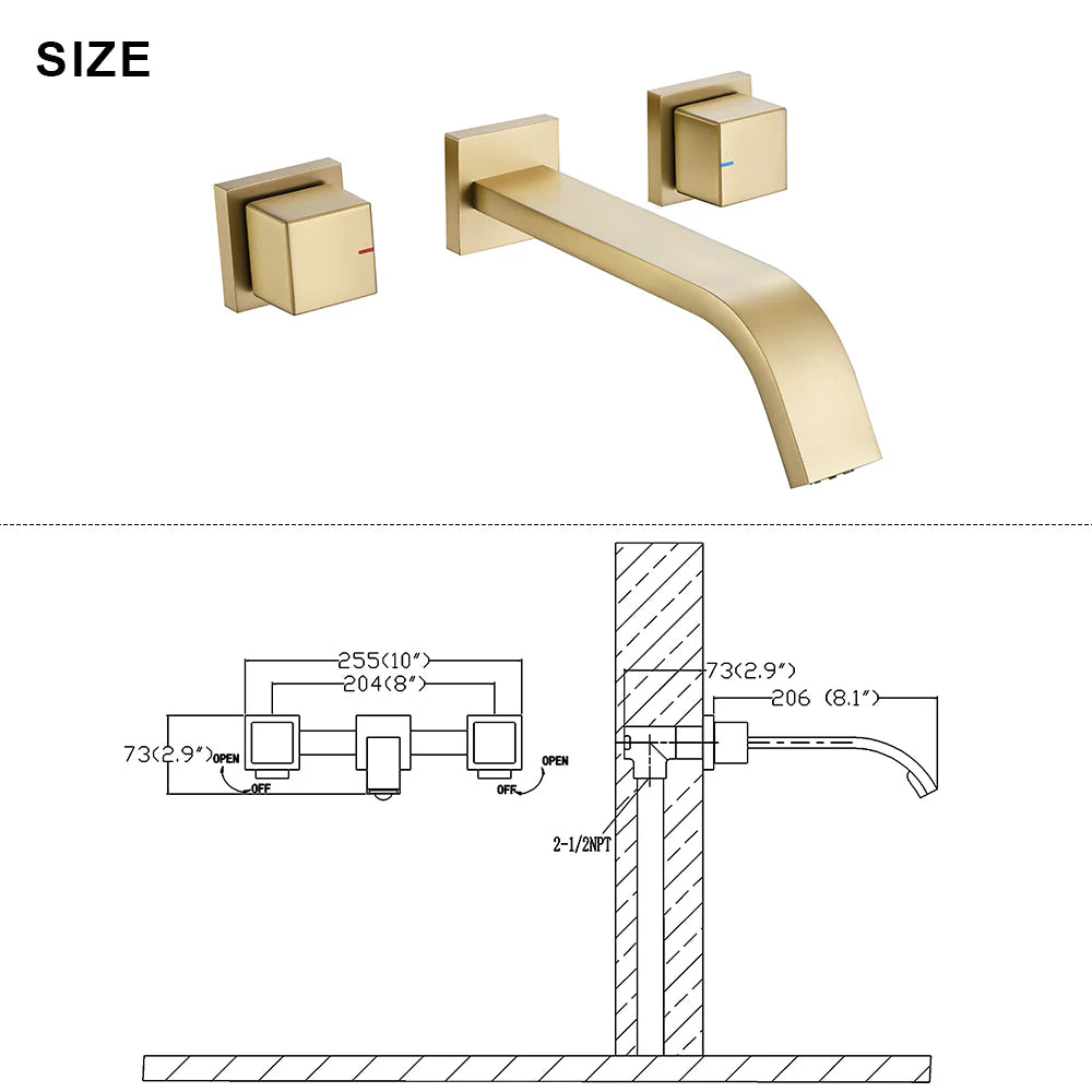 Nova Modern Concealed Wall-Mounted Two Handle Bathroom Faucet