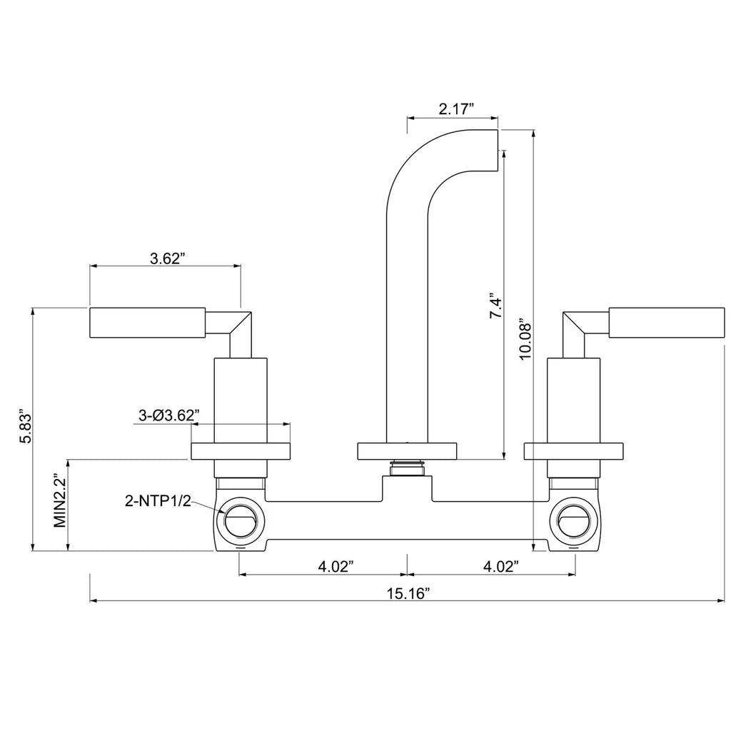 Nova Modern Wall-Mounted Single Handle Bathroom Faucet - Dimensions