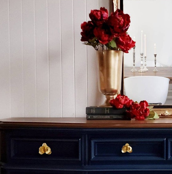 Solid Brass Phalaenopsis Flower Cabinet Knobs