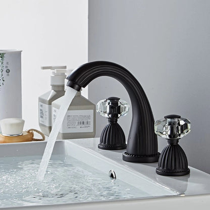 Aurion Vintage 3-Hole Widespread Bathroom Sink Faucet with Crystal Handles