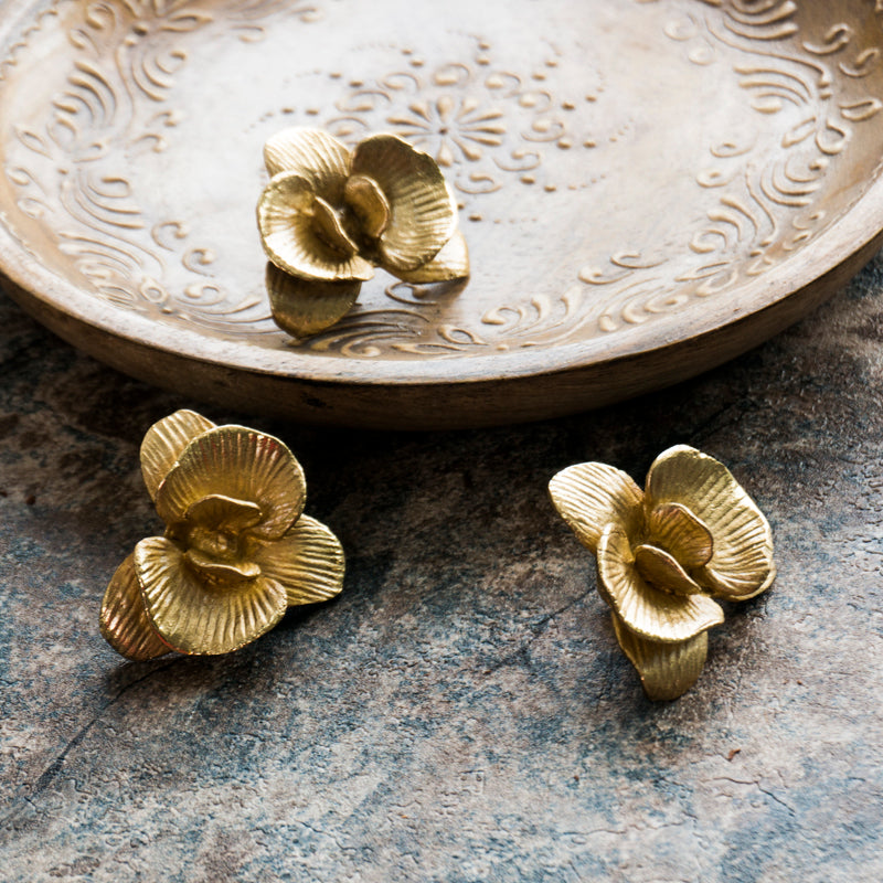 Solid Brass Phalaenopsis Flower Cabinet Knobs