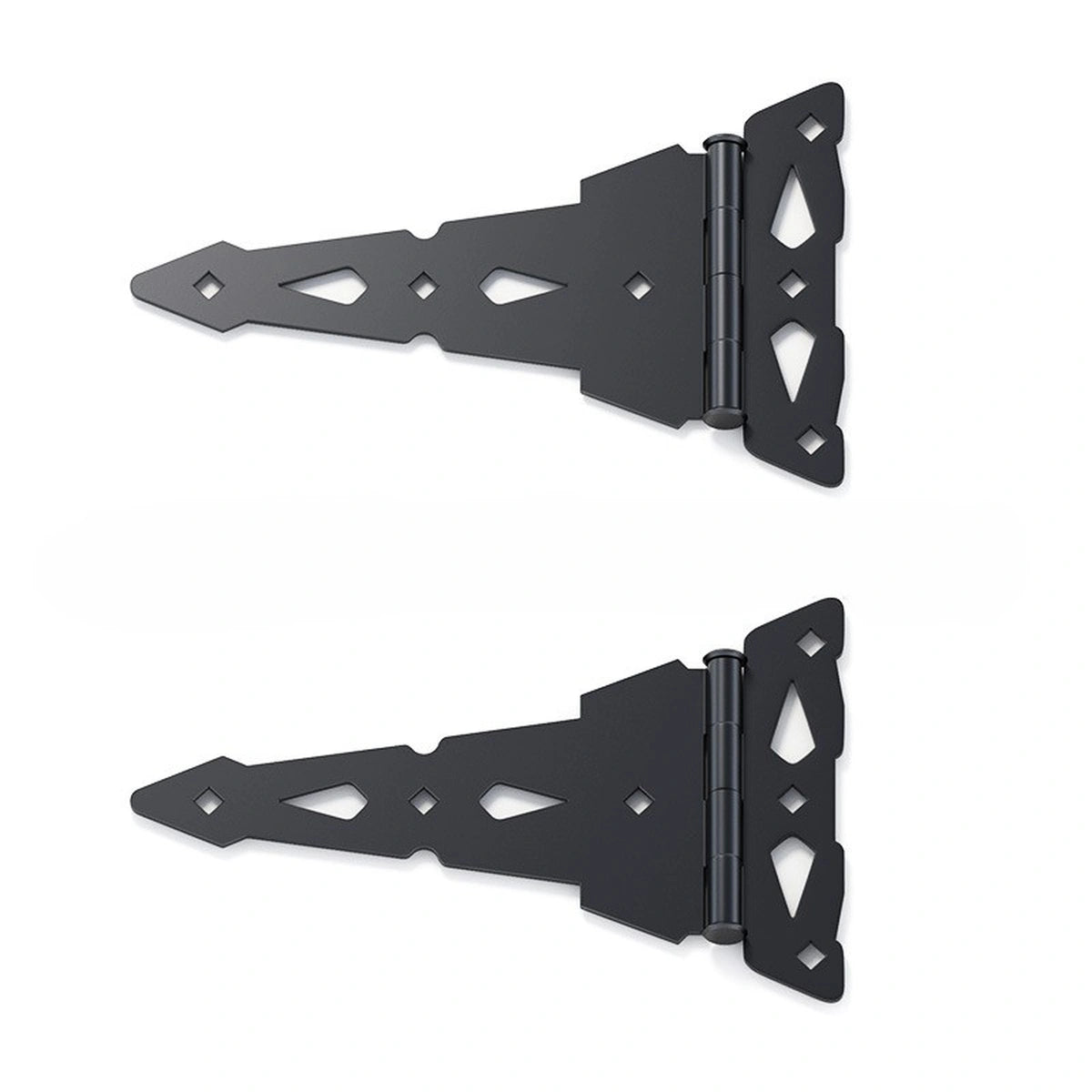 Heavy-Duty Decorative T-Strap Gate Hinges, 8-Inch and 10-Inch, Black