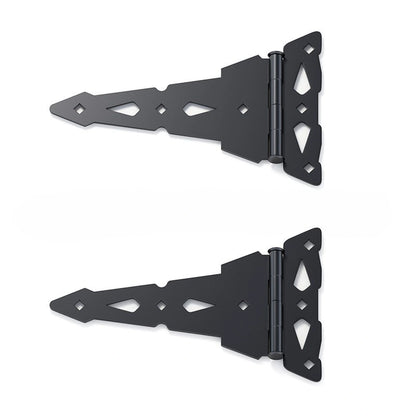 Heavy-Duty Decorative T-Strap Gate Hinges, 8-Inch and 10-Inch, Black