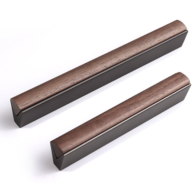 Walnut Wood Inlay Cabinet Pulls with Dark Metal Base