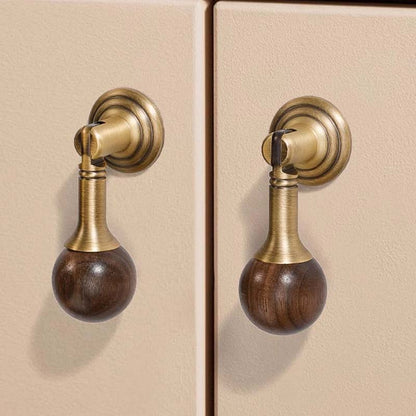 Walnut Ball Cabinet Knobs with Solid Brass Mounts