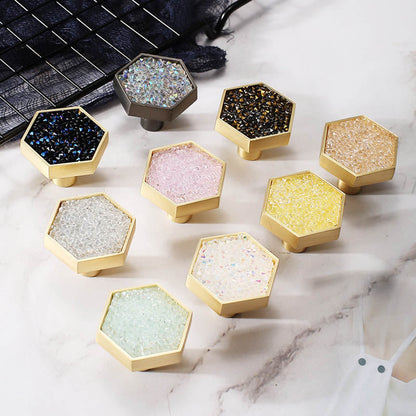 Hexagon Cabinet Knobs with Colored Insets