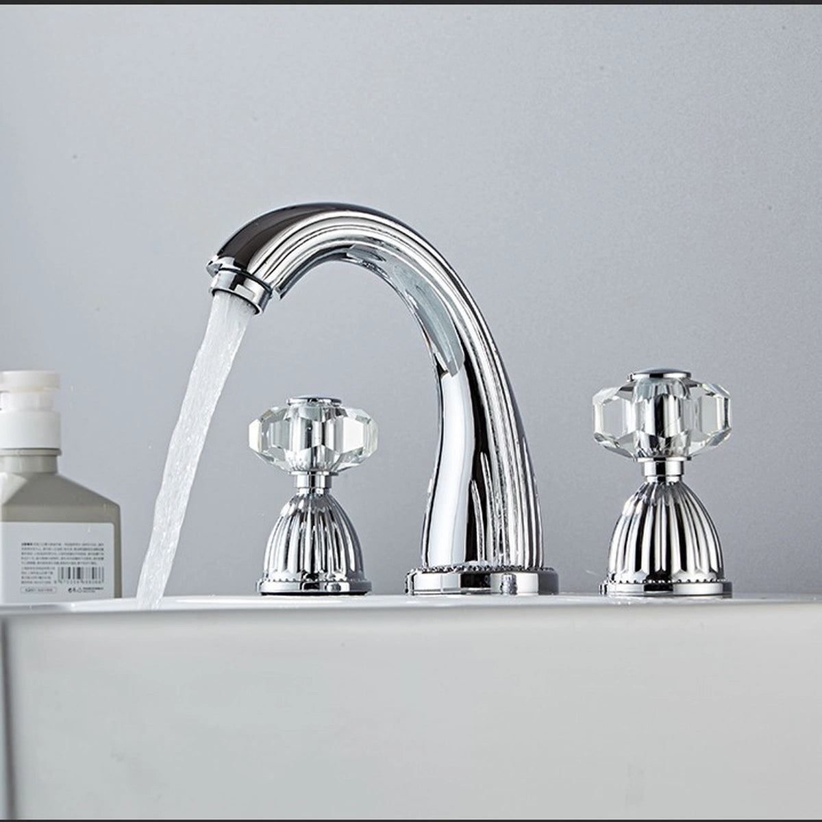 Aurion Vintage 3-Hole Widespread Bathroom Sink Faucet with Crystal Handles