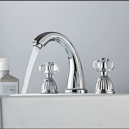 Aurion Vintage 3-Hole Widespread Bathroom Sink Faucet with Crystal Handles