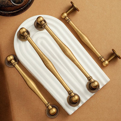 Antique Brass Spindle Cabinet Pulls and Round Knob
