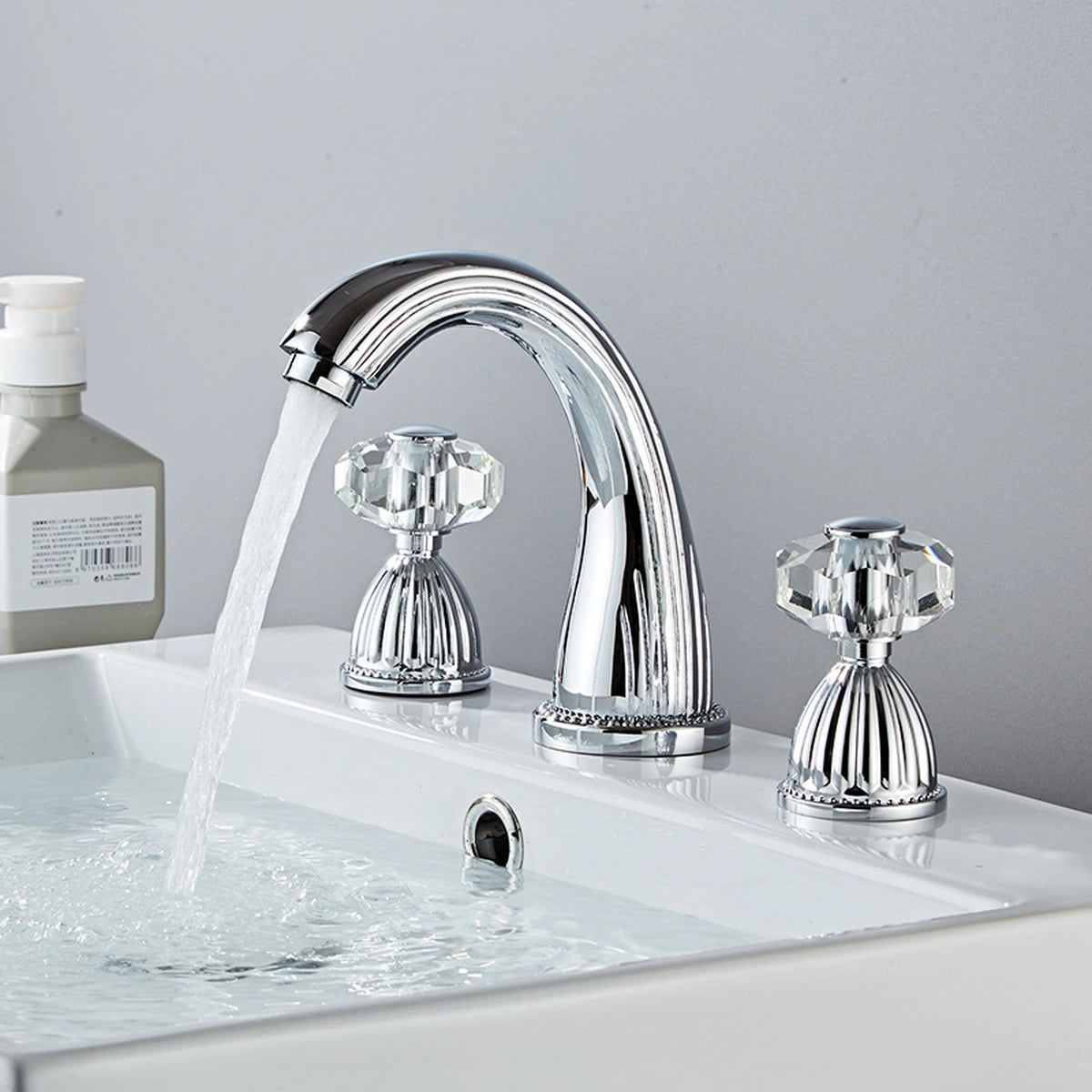 Aurion Vintage 3-Hole Widespread Bathroom Sink Faucet with Crystal Handles
