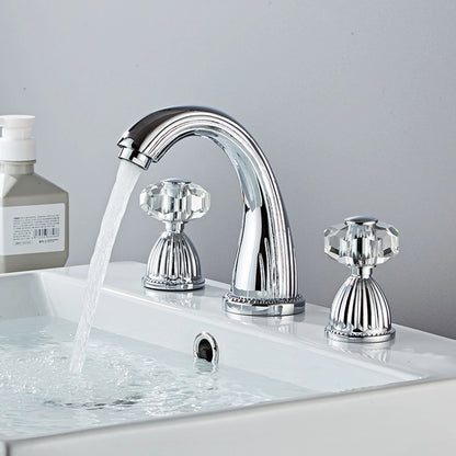 Aurion Vintage 3-Hole Widespread Bathroom Sink Faucet with Crystal Handles