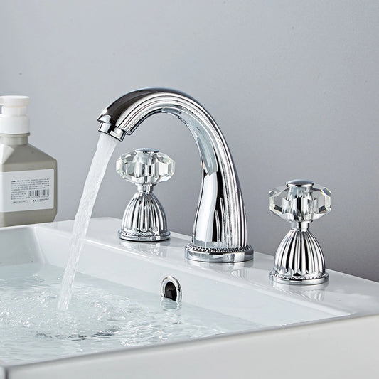 Aurion Vintage 3-Hole Widespread Bathroom Sink Faucet with Crystal Handles