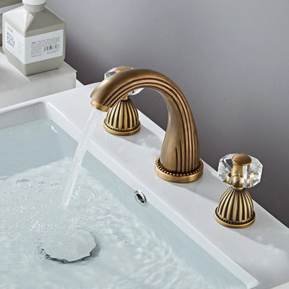Aurion Vintage 3-Hole Widespread Bathroom Sink Faucet with Crystal Handles