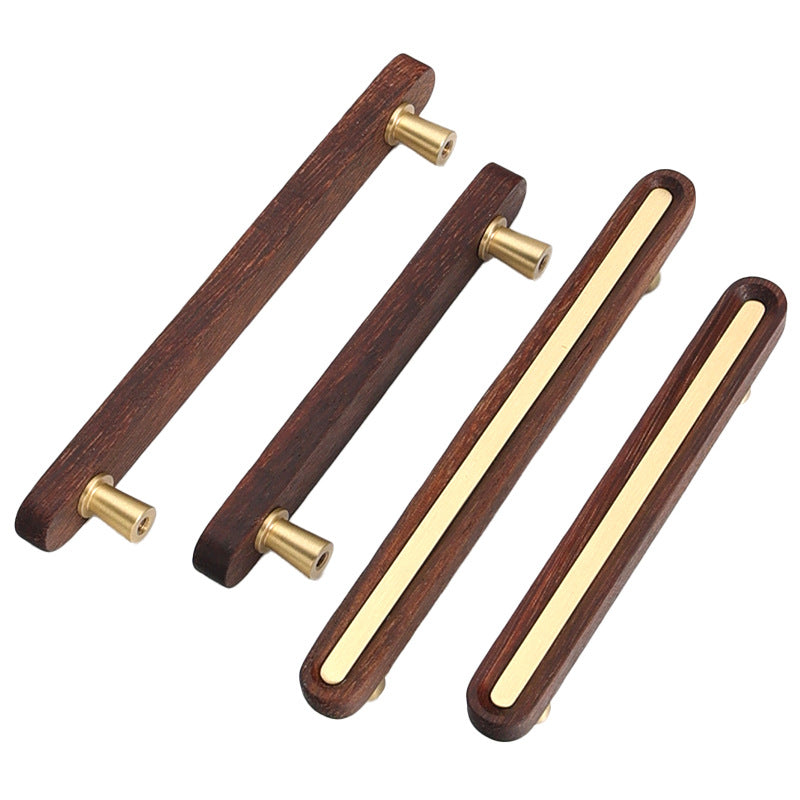Walnut Wood Cabinet Pulls and Knob with Gold Inlay