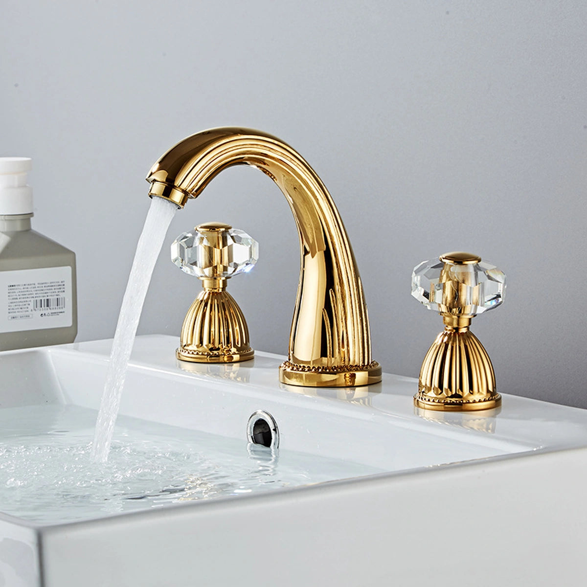 Aurion Vintage 3-Hole Widespread Bathroom Sink Faucet with Crystal Handles