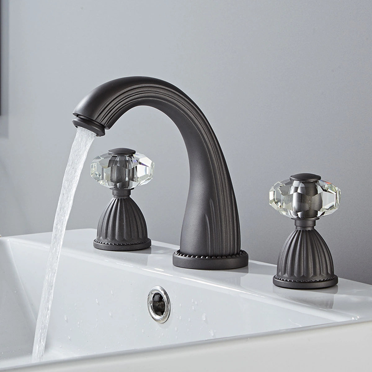 Aurion Vintage 3-Hole Widespread Bathroom Sink Faucet with Crystal Handles