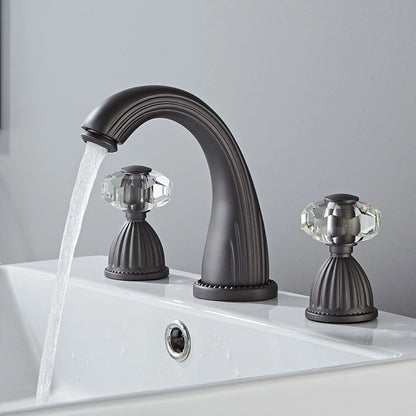 Aurion Vintage 3-Hole Widespread Bathroom Sink Faucet with Crystal Handles