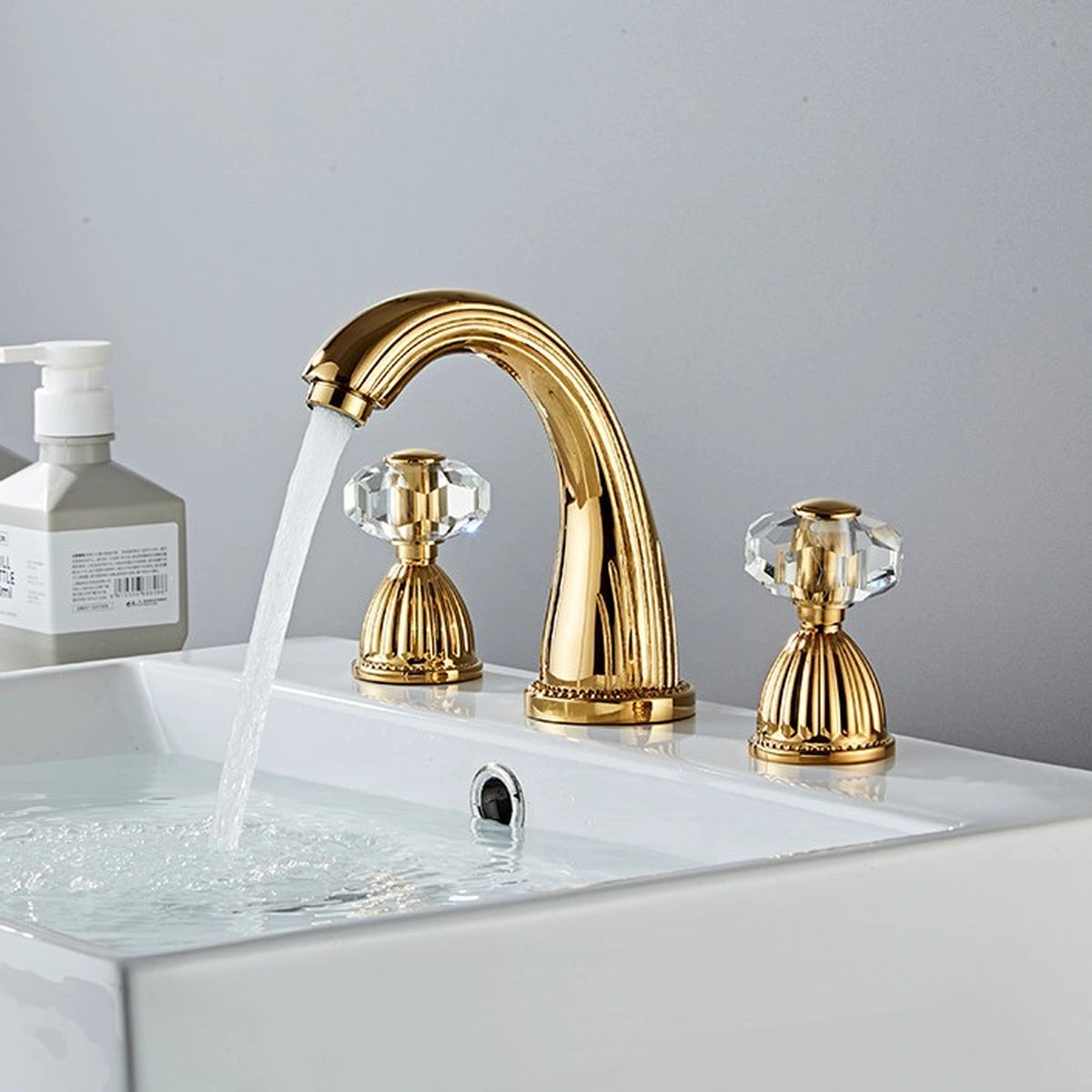 Aurion Vintage 3-Hole Widespread Bathroom Sink Faucet with Crystal Handles