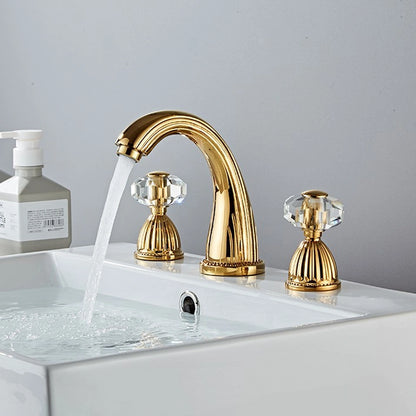 Aurion Vintage 3-Hole Widespread Bathroom Sink Faucet with Crystal Handles