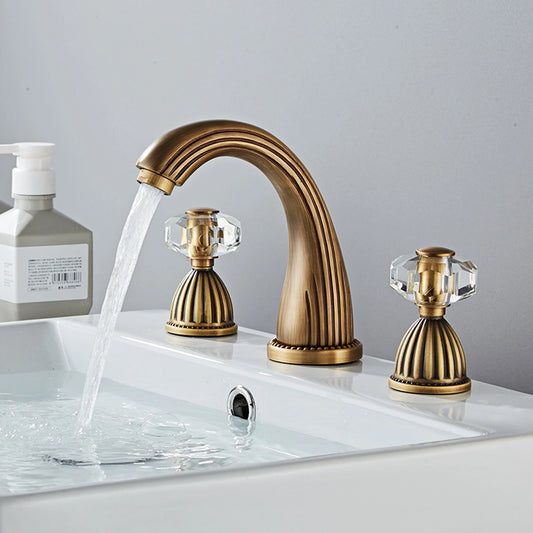 Aurion Vintage 3-Hole Widespread Bathroom Sink Faucet with Crystal Handles