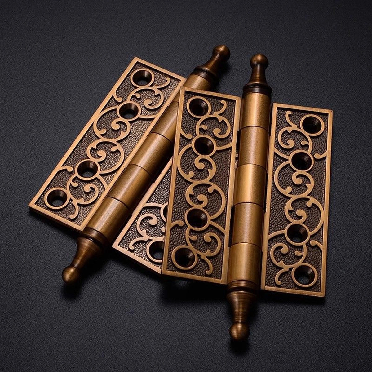 Aveline 4-Inch Decorative Door Hinges with Scrollwork, European Style