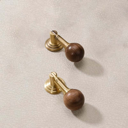 Walnut Ball Cabinet Knobs with Solid Brass Mounts