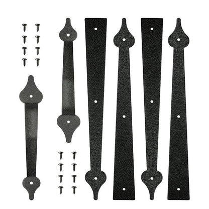 Faux Garage Door Hinge and Handle Kit, Black Spear Style